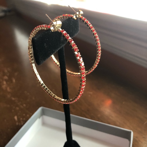 RJ Graziano 2” Red Crystal Hoops - Picture 4 of 8